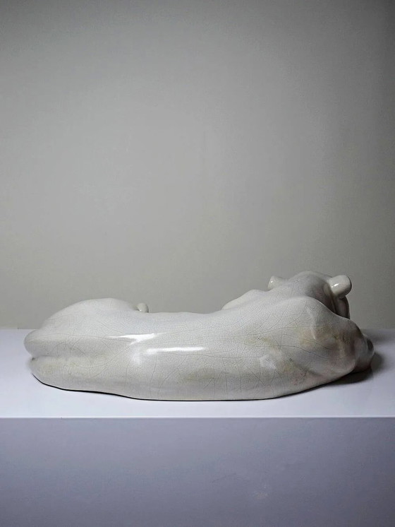 Large elongated panther in crackled earthenware, vintage 1960s-1980s. – Decorative Objects, Porcelain (photo 10 of 16)