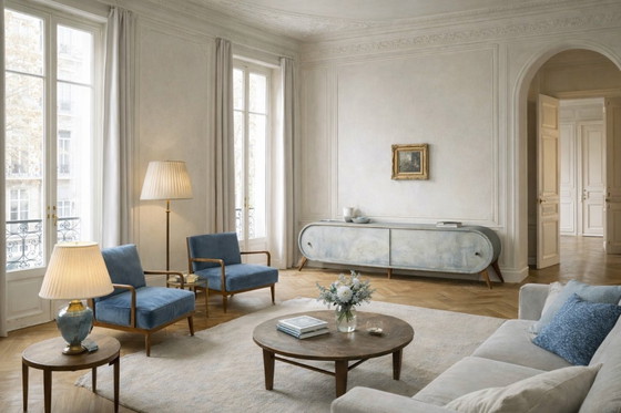 Image 1 of Vintage Mid-Century Modern Italian Turquoise Streamline Sideboard in Birch, 1960s