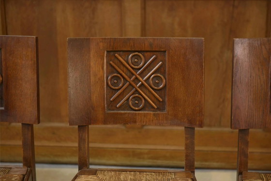 Set of 6 Charles Dudouyt chairs in oak from the 1950s., Dining chairs, Brown, Vintage (photo 8 of 13)