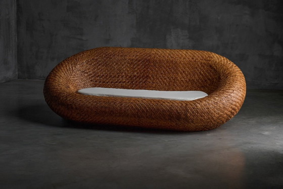 Image 1 of Sofá de mimbre tejido de mediados de siglo, Francia, década de 1970