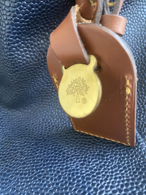 Mulberry Weekend tas blauw met bruin leer afgezet 75 br 49 h nieuw