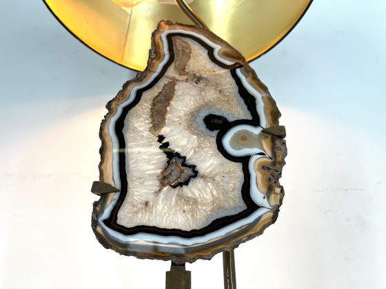 Image 1 of Lampe de table vintage en tranches d'agate en laiton, 1970