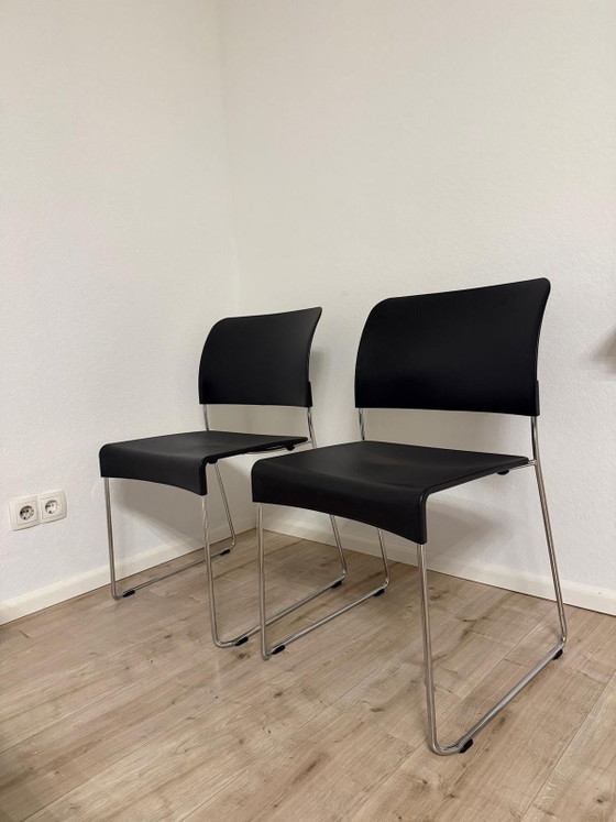 6x Sedia Originale Vitra SIM – Jasper Morrison – Nero – Sedie impilabili – Sedie da pranzo, Plastica, Cromo (photo 6 of 8)