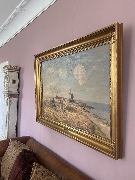 Image 1 of Large signed Danish landscape ca. 1910 – Børge Nyrop – oil on canvas – original gilded frame