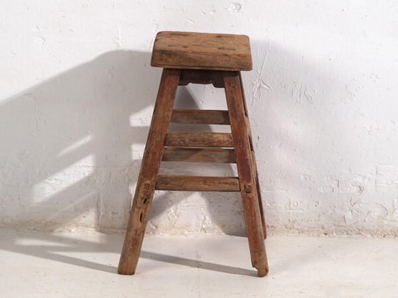 Kleiner antiker Hocker (ca. 1900) #7, Holz, Braun, Rustic (Foto 26 von 34)