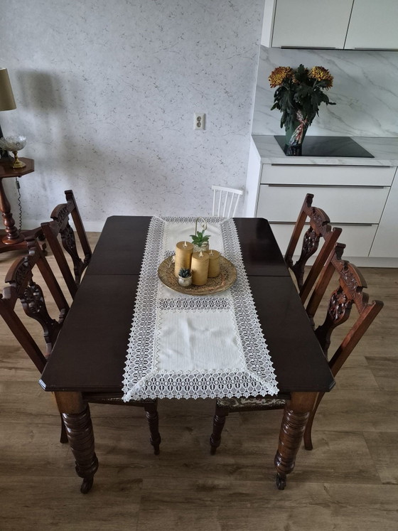 Table à manger avec 4 chaises, Salles à manger complètes, Métal, Textile, Beige (photo 7 sur 9)