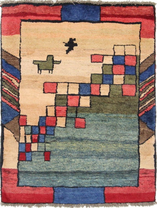 Original Persian carpet Gabbeh Ghashghai oriental carpet 154 cm x 112 cm old natural