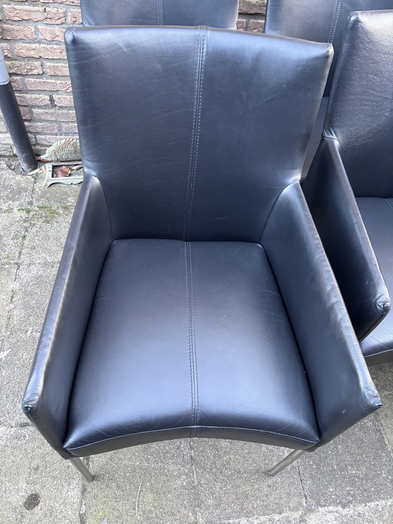 Image 1 of 6 sedie di design Bert Plantagie Flip style in pelle nera e acciaio inossidabile