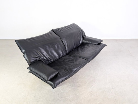 Image 1 of Vintage Italian 2-seater design sofa, black leather, 1980s