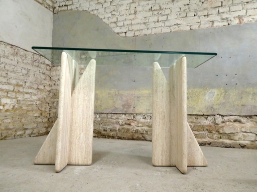 Console in Vetro e Travertino, anni '80