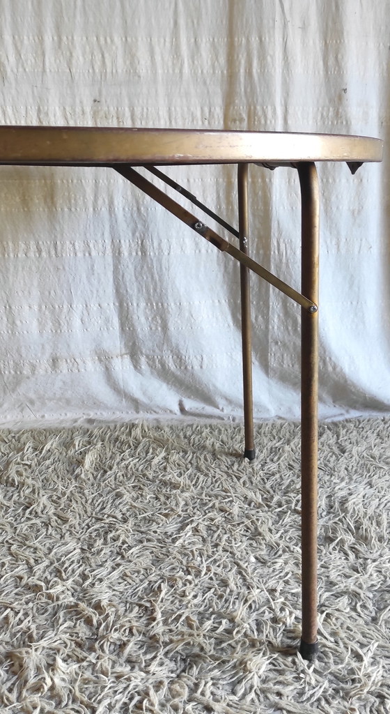 Image 1 of Round folding table in metal and blue Formica - 1960s/70s