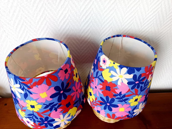 Image 1 of 2x Lampen aus Weide und Lampenschirme 1970 nach Maß