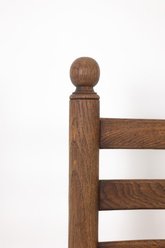 Image 1 of Set of 8 oak straw-seated chairs. 1950s.