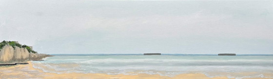 Image 1 of Impressionistic panoramic seascape from Normandy – Arromanches – 100 x 30 cm