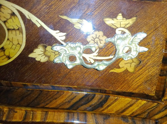 Image 1 of Louis XV marquetry commode with gilt bronze mounts and marble – late 19th century
