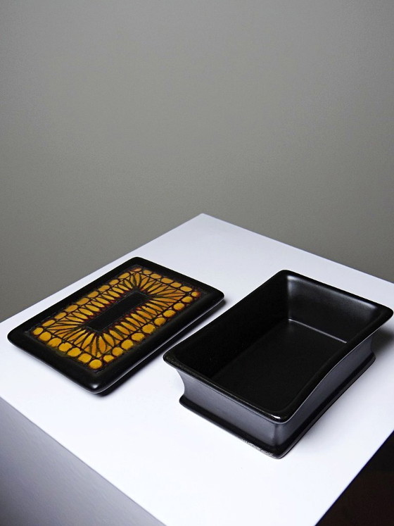 Small vintage ceramic box signed "veφa", 1960s-1970s, Decorative Objects, Black (photo 5 of 10)