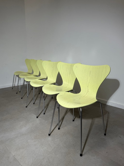 Set di 6 sedie della serie 7 di Fritz Hansen – Arne Jacobsen – Lime – 2007 – eetkamerstoelen