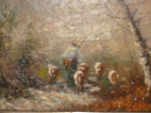 Olio su tavola: M. Ferran, "Paesaggio autunnale" (32 x 27)