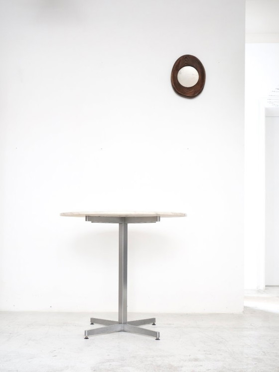Image 1 of Vintage table with white marble and stainless steel base