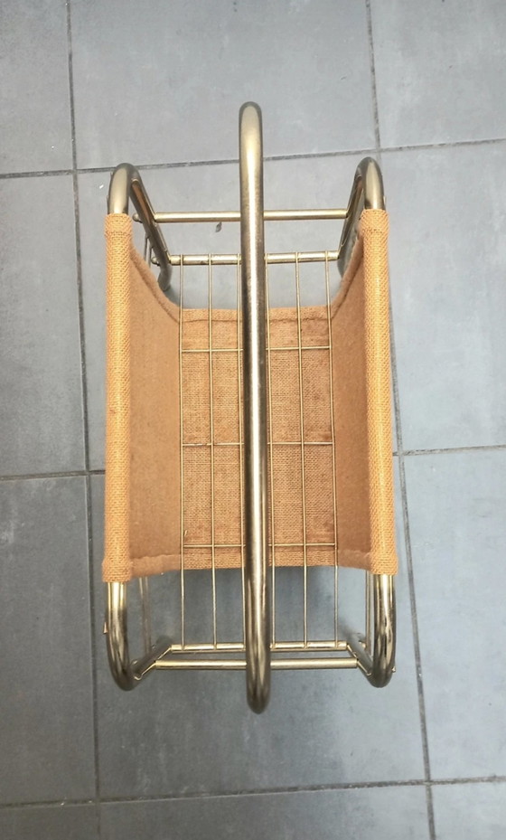 Image 1 of Newspaper rack - vintage - brass - jute
