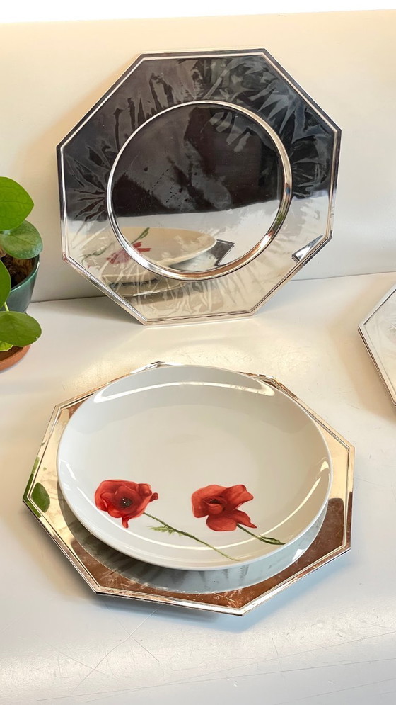 Image 1 of Set van 6 vintage zilveren metalen borden
