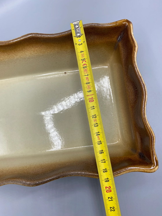 Large Honey Brown and Cream Enameled Ceramic Oven Dish – Crockery, Vintage (photo 6 of 6)