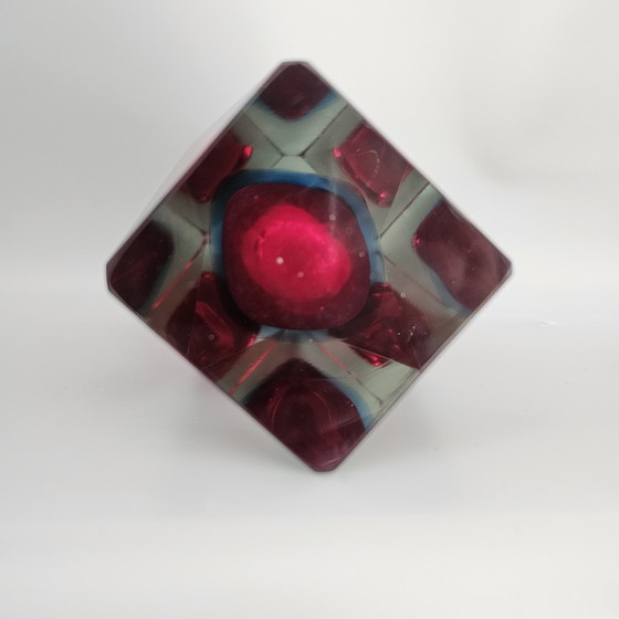 Image 1 of Vaso in vetro vintage, sfaccettato. Rosso e blu. Vetro di Murano, Italia.