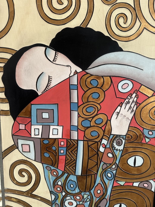 Paravent/séparateur de pièce vintage Gustav Klimt « L'Étreinte »