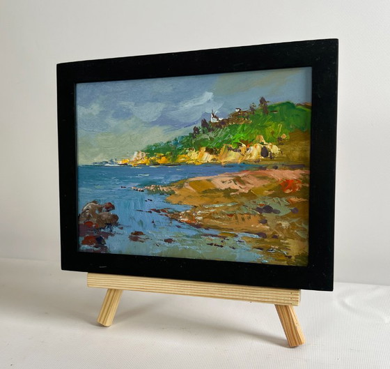 Image 1 of Original Oil Painting Sea Coastal Landscape Silence at the foot of the mountains