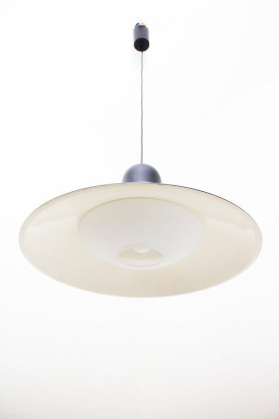 Image 1 of Lampada a sospensione vintage UFO GlasHütte Limburg in metallo e vetro opalino