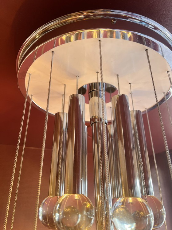 Image 1 of Chrome and glass chandelier by Gaetano Sciolari, Italy, 1960s