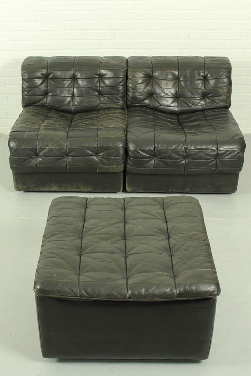 De Sede DS-11 Modular Lounge Set – Black Leather, 1970s Swiss Design