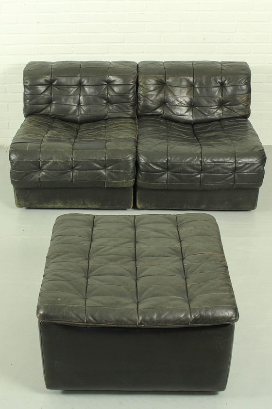 Image 1 of De Sede DS-11 Modular Lounge Set – Black Leather, 1970s Swiss Design