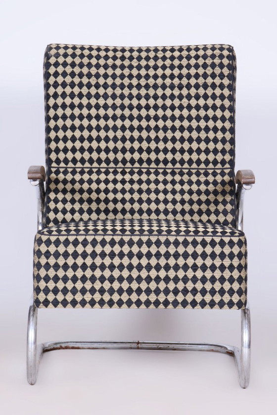 Set van twee gerestaureerde Bauhaus-fauteuils, van Vichr a Spol., chroom, Tsjechië, jaren 1930. – Textile (photo 12 of 12)