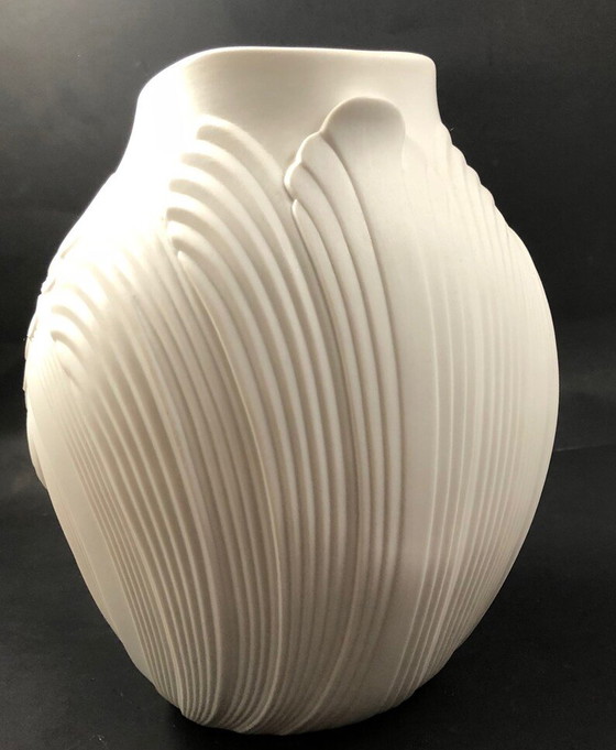Image 1 of Modern AK Kaiser White Bisque Manfred Frey Floral Op Art Vase 0326.