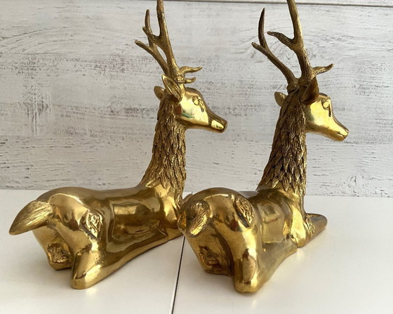 Image 1 of Beeldhouwwerk Beeldje Vintage Duo De Cerfs Brons Doré 1950 - 1960 Ontwerp