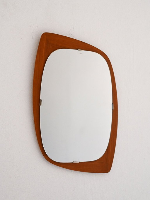 1960s Scandinavian vintage free-form teak mirror