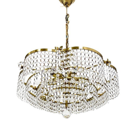 Image 1 of Vintage basket crystal chandelier Bakalowits & Söhne brass, Austria 1970s
