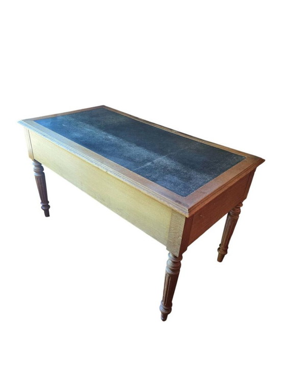Scrivania antica in rovere e pelle nera, in stile Luigi Filippo. – Scrivanie, Leather, Wood (photo 3 of 5)