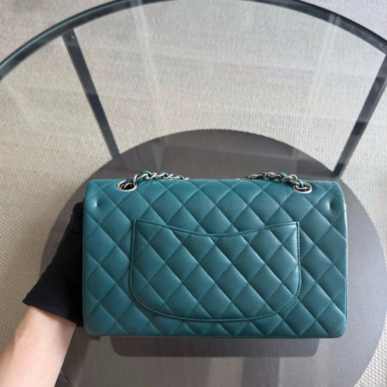 Image 1 of Chanel Classic Flap Medium - Caviar 25CM Quilted Grained Calfskin Blue Silver Hardware Series 26