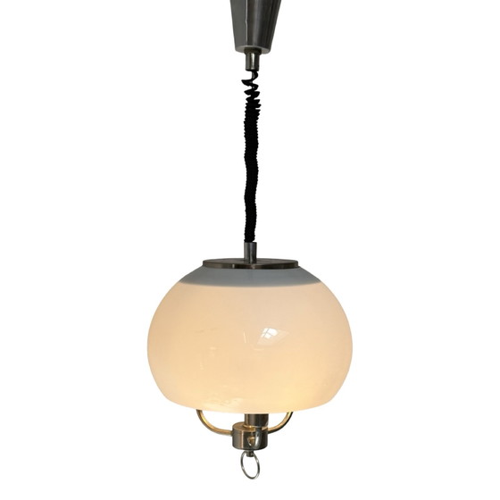 Image 1 of Dijkstra - Plafoniera vintage - stile space age - Acrilico bianco - Regolabile in altezza