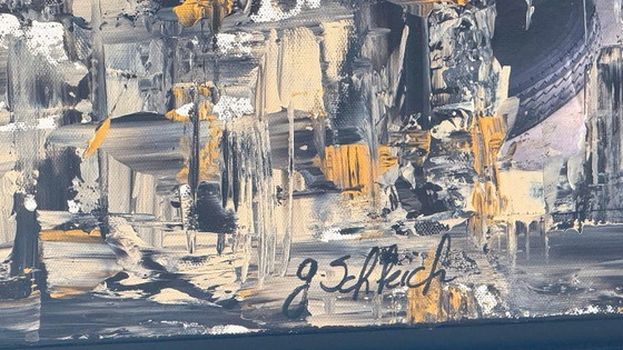 Original Painting « East London » Gérard Schleich, 86 x 86 cm, framed, Paintings & Drawings, Canvas, Beige (photo 4 of 5)