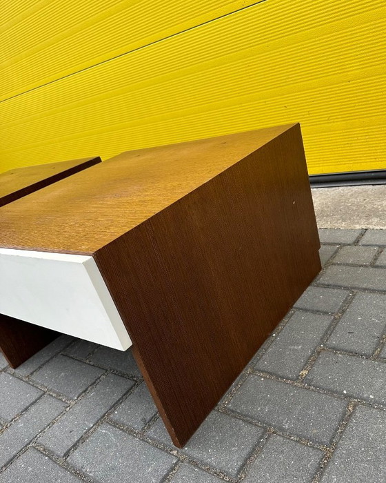 Image 1 of Vintage retro bedside tables / side table - wood veneer & white incl. drawer