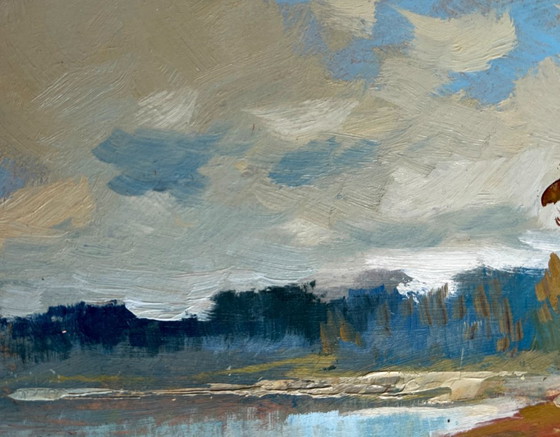 Image 1 of Original Oil Painting Autumn Forest Landscape House in the autumn forest