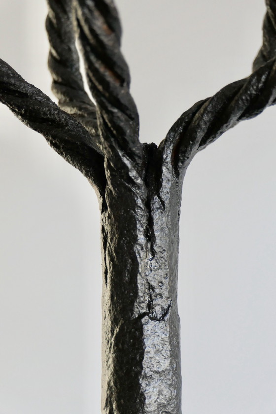 Image 1 of Paire de grands fers à repasser ou boules à feu en fer forgé (Andier)