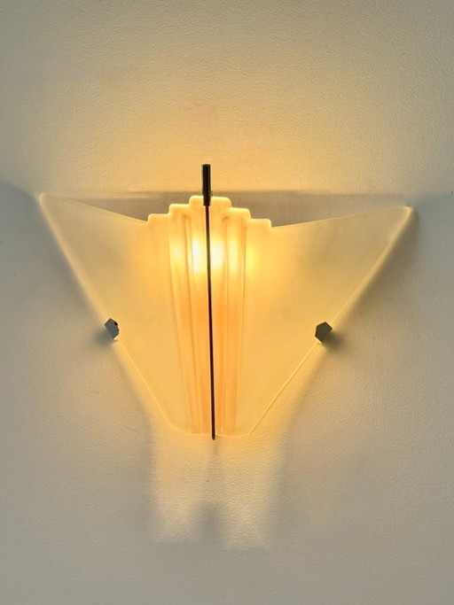 Par de apliques de pared vintage de cristal de Murano y metal cromado, Italia, 1970. – wandlampen, Glass (photo 2 of 6)