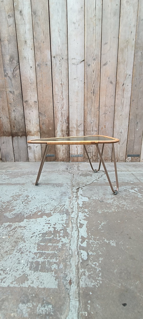 Image 1 of Dirk van Sliedregt table verre métal rotin années 1950 design vintage
