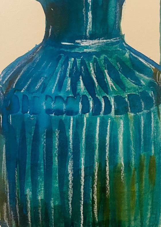 Image 1 of Dipinto ad acquerello e inchiostro firmato Wabi Sabi China Vase