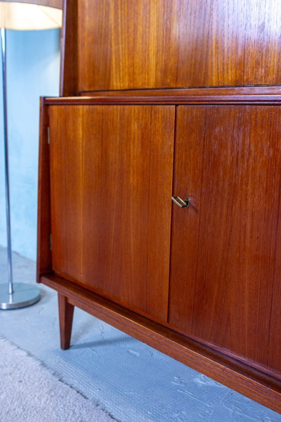 Image 1 of Vintage teakhouten secretaire, hoge kast, dressoir, dressoir, midden 20e eeuw
