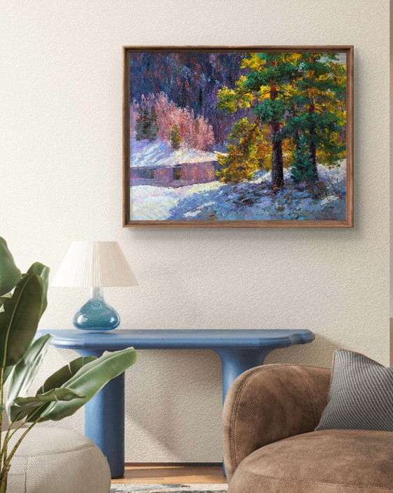 Original Oil Painting Winter Forest Landscape It Snowed in the Mountains – Paintings & Drawings, Canvas (photo 3 of 8)